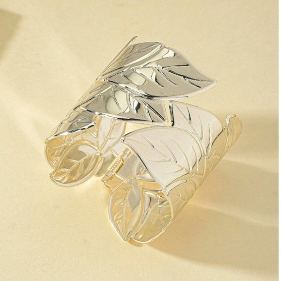 Silver Leaf Thick Bangle - Picture 2 of 4